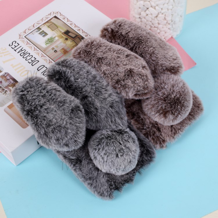 Adorable Long Ears Rabbit Shape Fur Coated Soft TPU Phone Case for Apple iPhone 12 5.4 inch - Brown-5