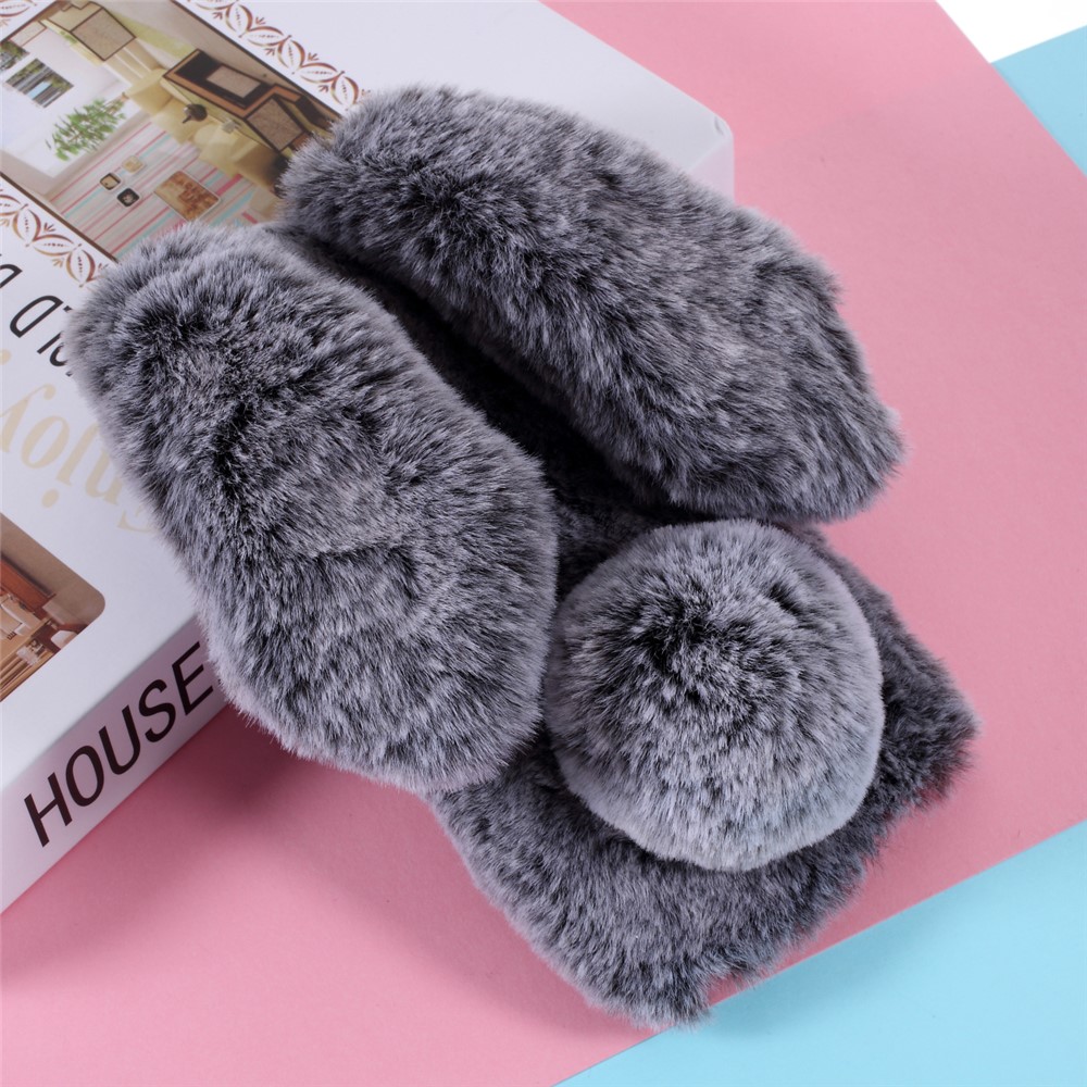 Rabbit Shape Fluffy Fur Coated TPU Protection Case for iPhone 12 Max 6.1 inch - Dark Grey-2