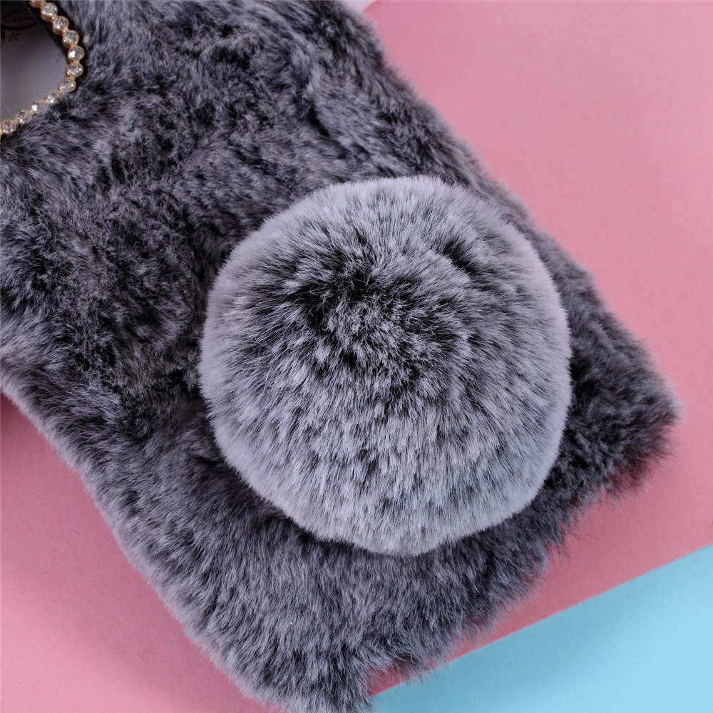 Rabbit Shape Fluffy Fur Coated TPU Protection Case for iPhone 12 Max 6.1 inch - Dark Grey-4