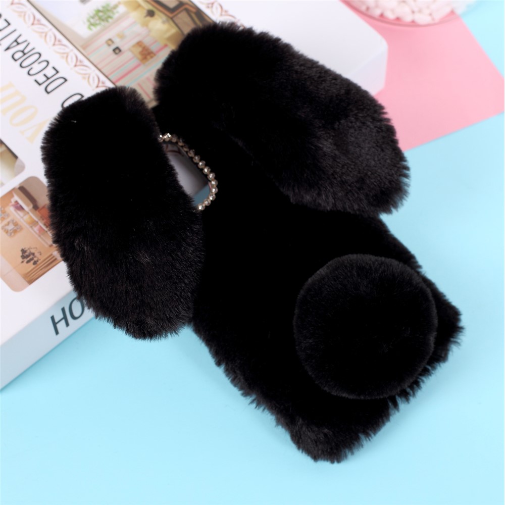 Rabbit Shape Fluffy Fur Coated TPU Cover Shell for iPhone 12 Pro 6.1 inch - Black-3