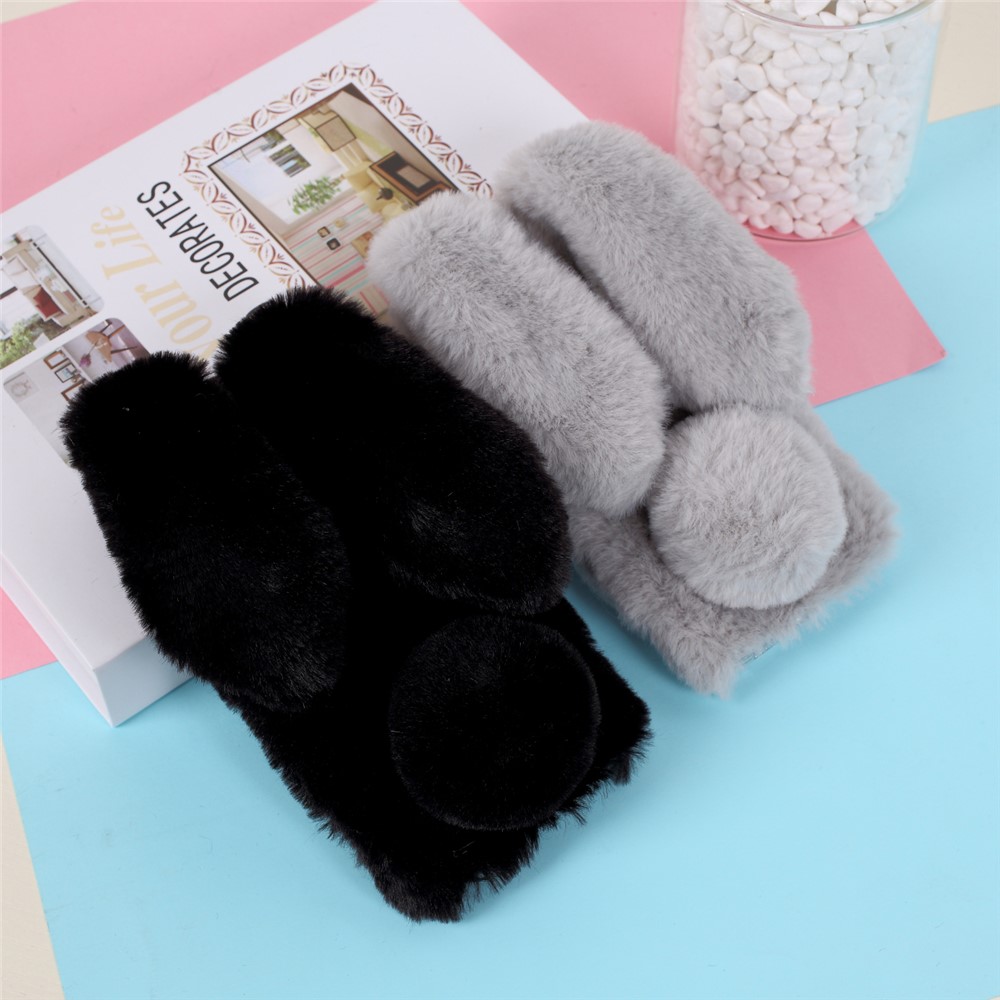 Rabbit Shape Fluffy Fur Coated TPU Cover Shell for iPhone 12 Pro 6.1 inch - Black-4