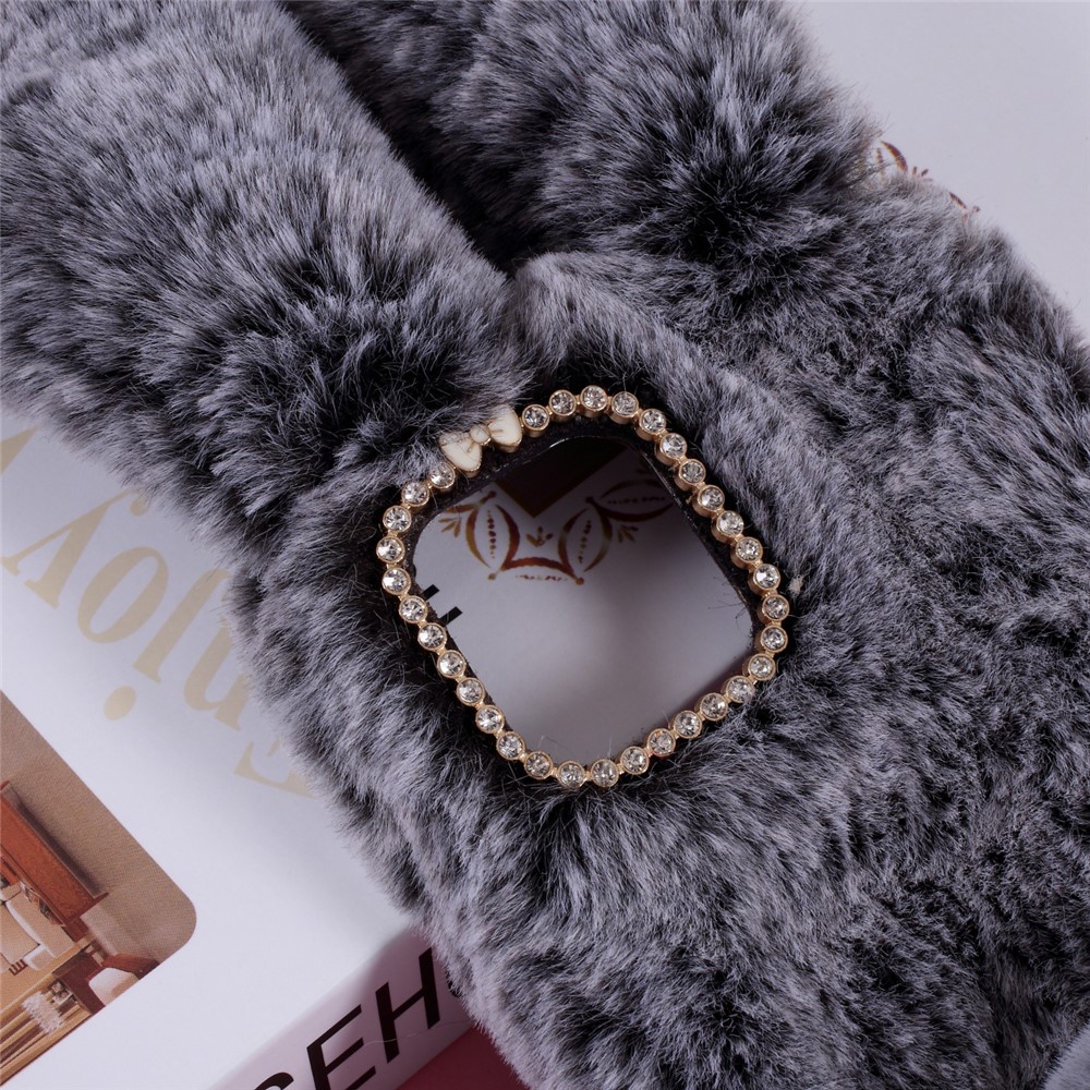 Rabbit Shape Fluffy Fur Coated TPU Cover Shell for iPhone 12 Pro 6.1 inch - Dark Grey-3
