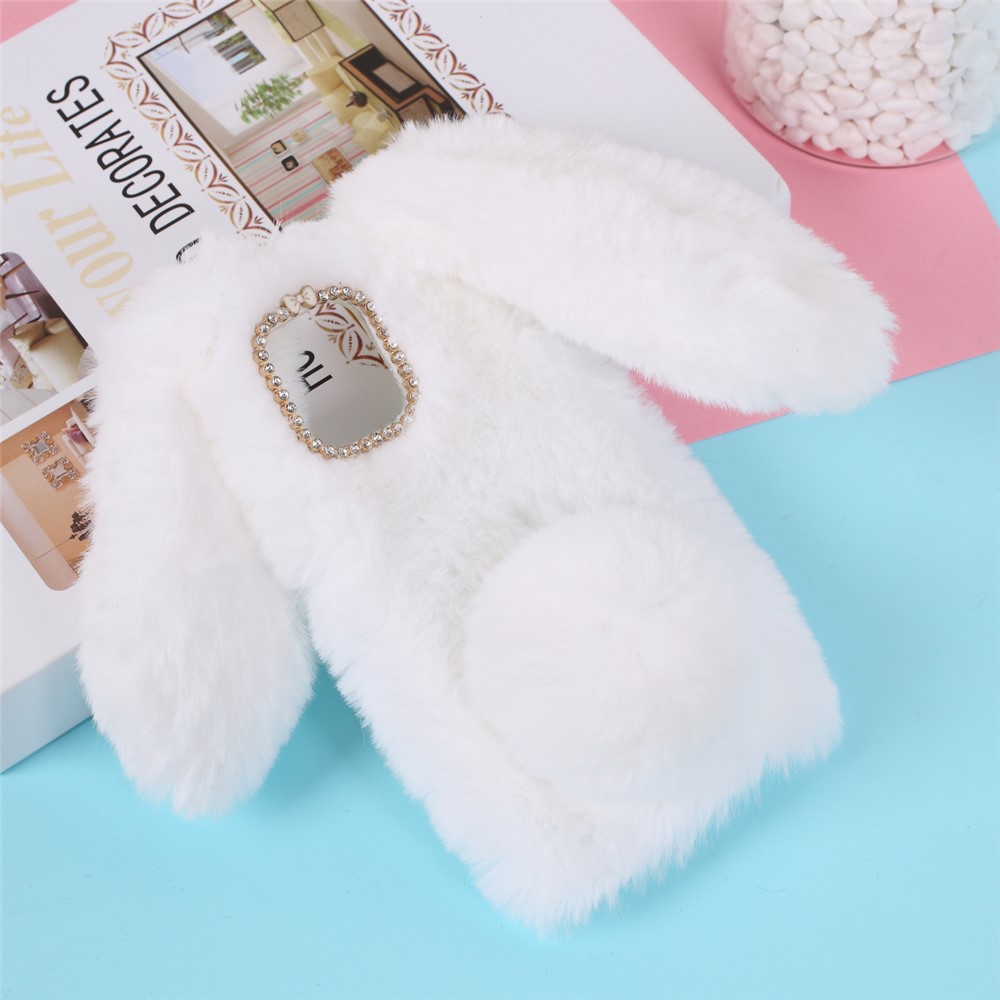 Rabbit Shape Fluffy Fur Coated TPU Cover Shell for iPhone 12 Pro 6.1 inch - White-1
