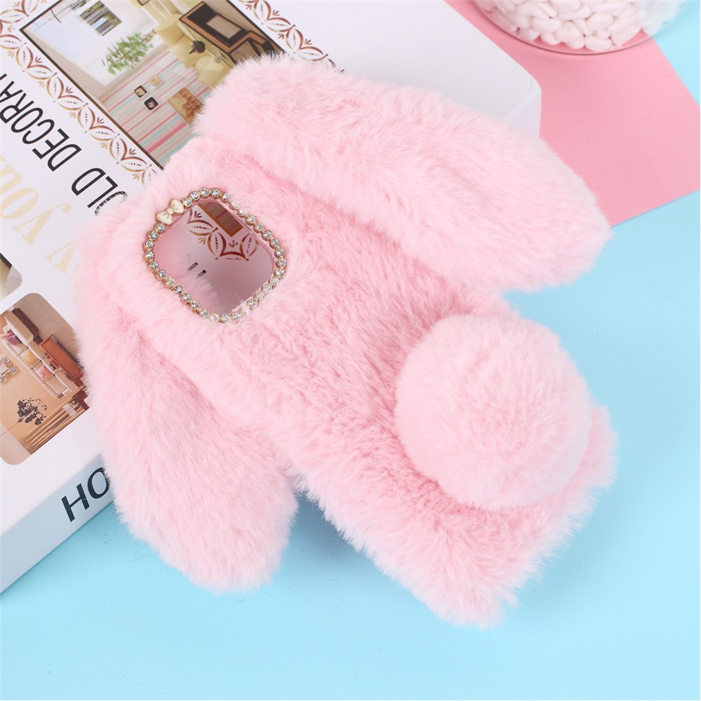 Rabbit Shape Fluffy Fur Coated TPU Cover Shell for iPhone 12 Pro 6.1 inch - Pink-1