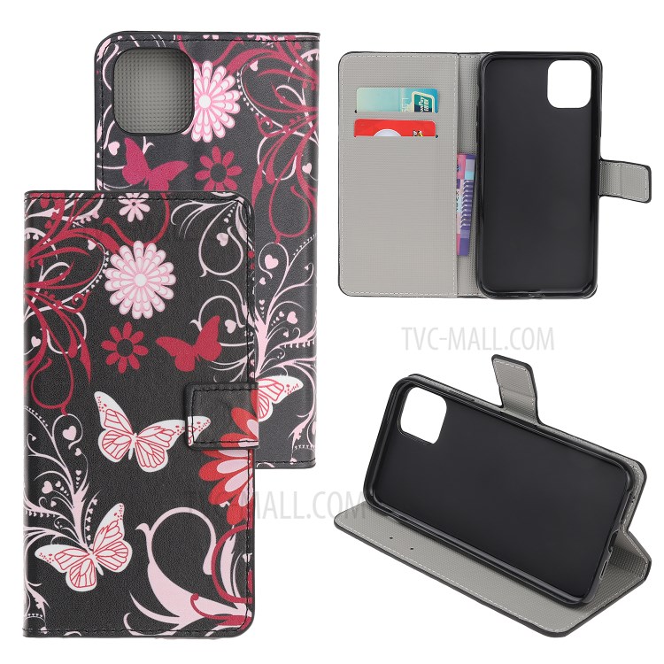 Pattern Printing PU Leather Wallet Stand Phone Shell for iPhone 12 Max 6.1 inch - Flowers and Butterflies-1