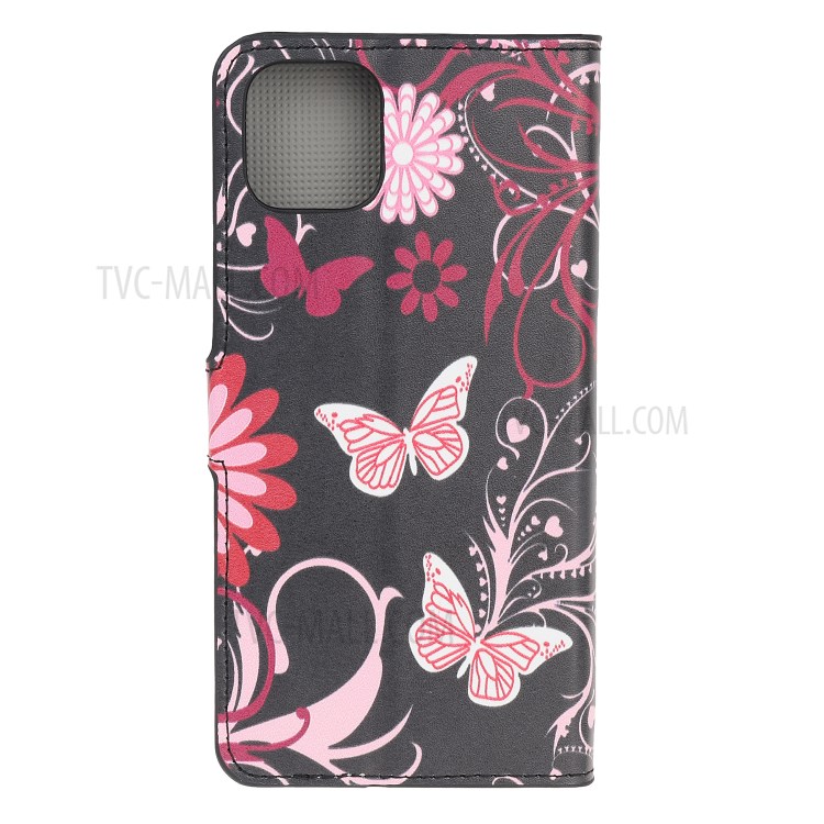 Pattern Printing PU Leather Wallet Stand Phone Shell for iPhone 12 Max 6.1 inch - Flowers and Butterflies-3