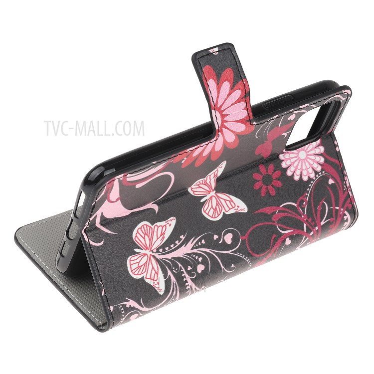 Pattern Printing PU Leather Wallet Stand Phone Shell for iPhone 12 Max 6.1 inch - Flowers and Butterflies-4