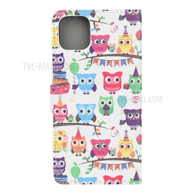 Pattern Printing PU Leather Wallet Stand Phone Shell for iPhone 12 Max 6.1 inch - Colorful Owls-3