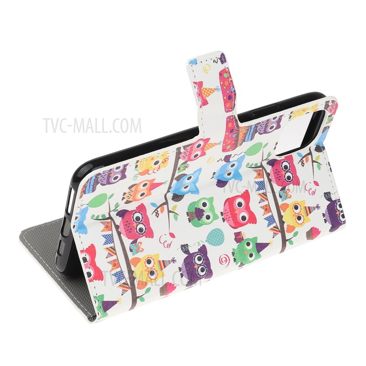 Pattern Printing PU Leather Wallet Stand Phone Shell for iPhone 12 Max 6.1 inch - Colorful Owls-4