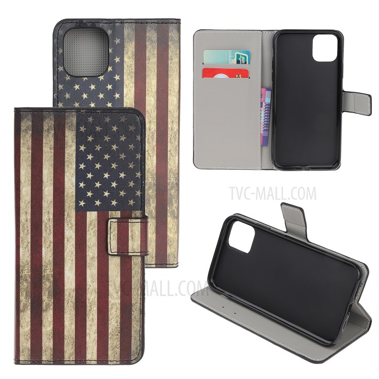 Pattern Printing PU Leather Wallet Stand Phone Cover for iPhone 12 Pro 6.1 inch - American Flag-1