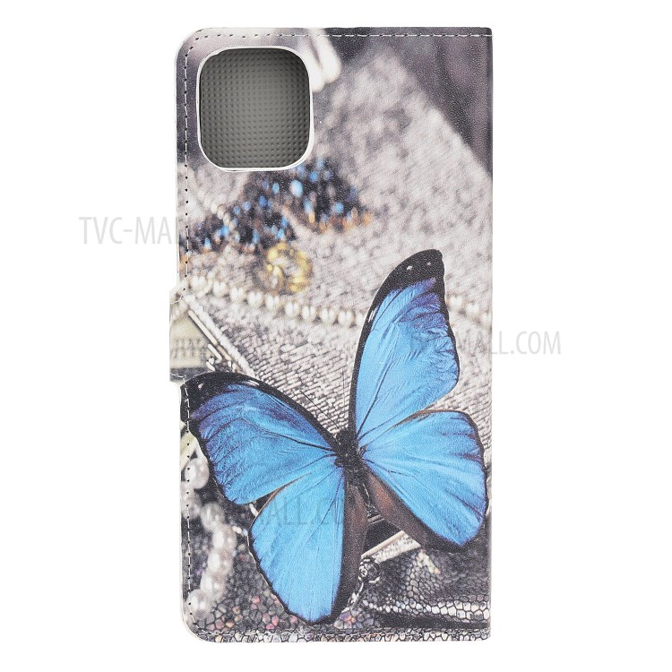 Pattern Printing PU Leather Wallet Stand Phone Cover for iPhone 12 Pro 6.1 inch - Blue Butterflies-3