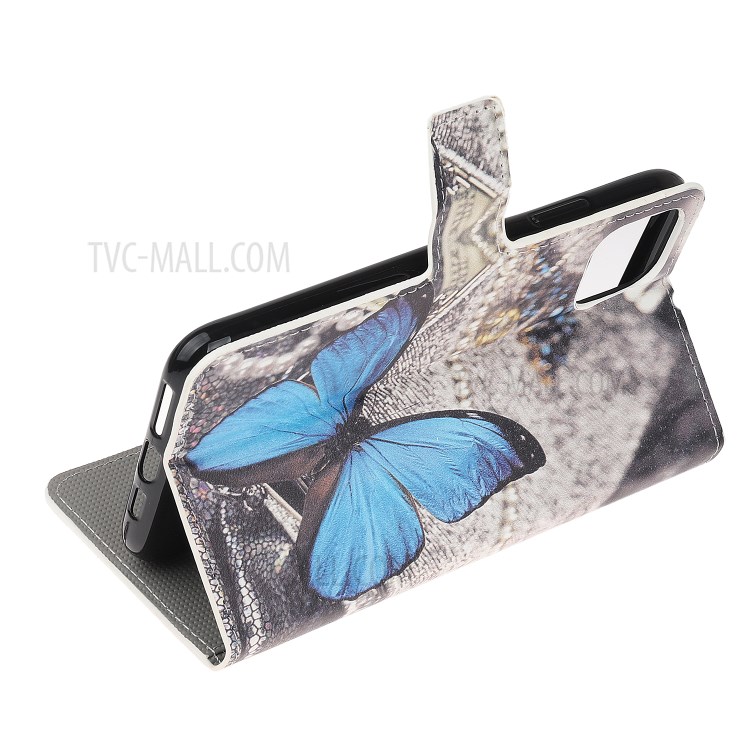 Pattern Printing PU Leather Wallet Stand Phone Cover for iPhone 12 Pro 6.1 inch - Blue Butterflies-4