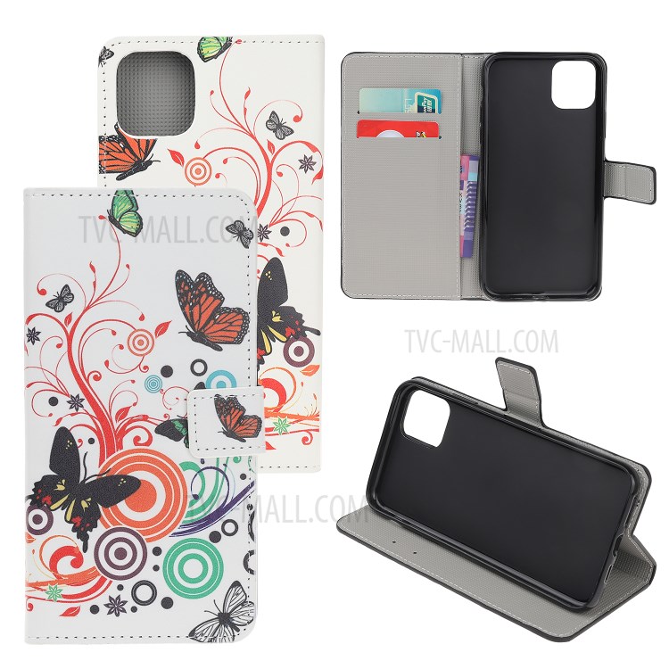 Pattern Printing Wallet Leather Phone Cover Case for iPhone 12 Pro Max 6.7-inch - Butterfly and Bubble-1