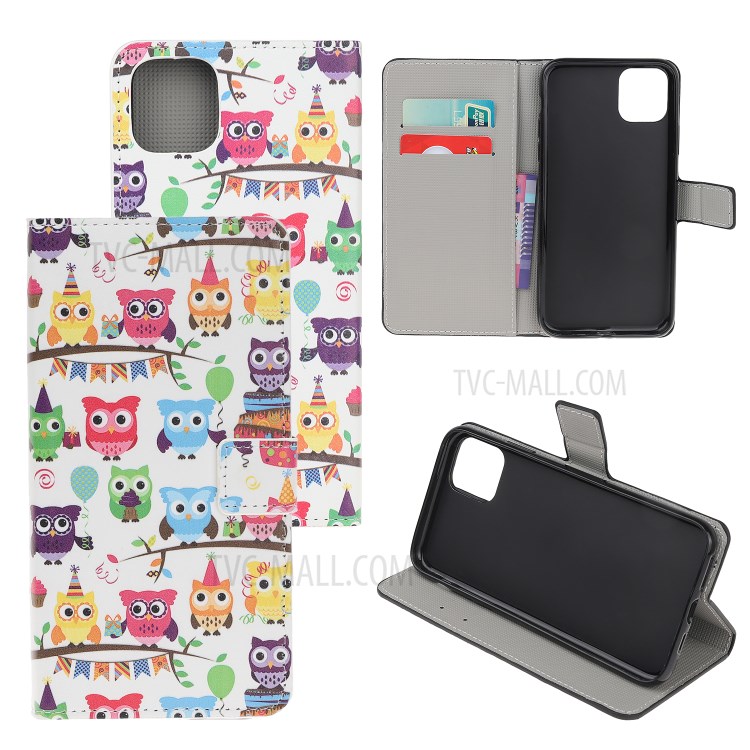 Pattern Printing Leather Wallet Case for iPhone 12 5.4 inch - Multiple Owls-1