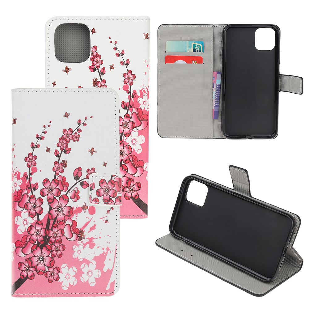 Pattern Printing Leather Wallet Case for iPhone 12 5.4 inch - Plum Blossom-1
