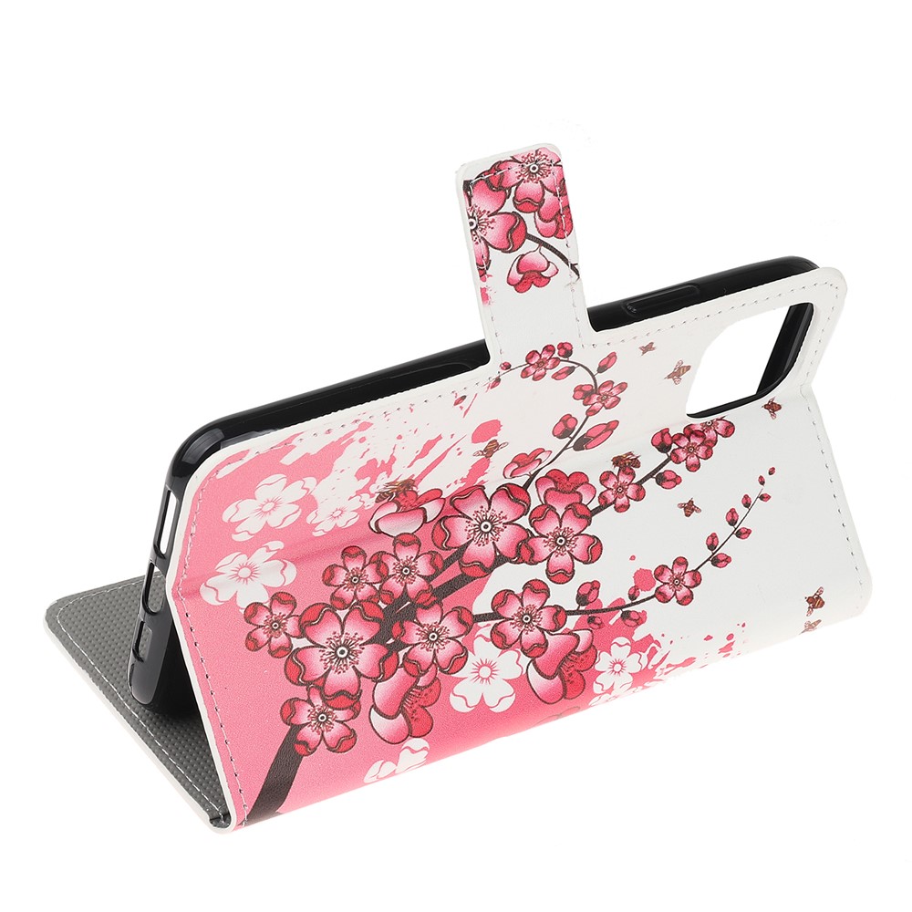 Pattern Printing Leather Wallet Case for iPhone 12 5.4 inch - Plum Blossom-4