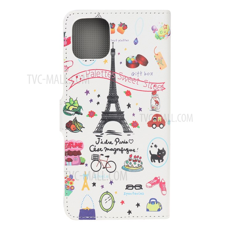 Pattern Printing Leather Wallet Case for iPhone 12 5.4 inch - Eiffel Tower-3