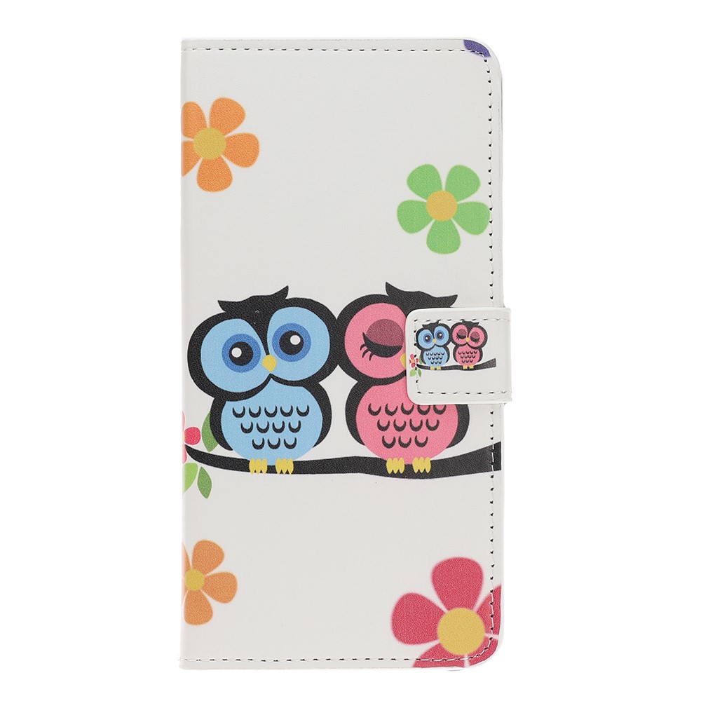 Pattern Printing Leather Wallet Case for iPhone 12 5.4 inch - Owls and Hearts-2