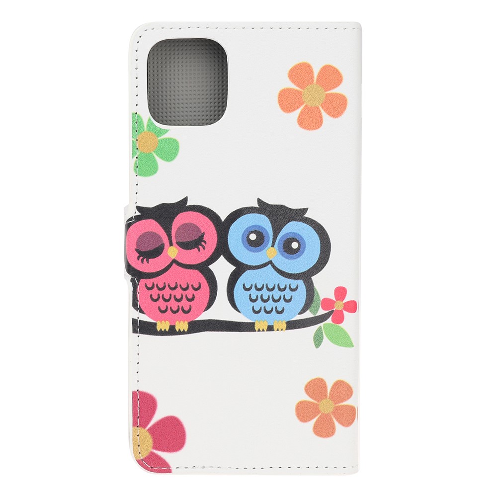 Pattern Printing Leather Wallet Case for iPhone 12 5.4 inch - Owls and Hearts-3