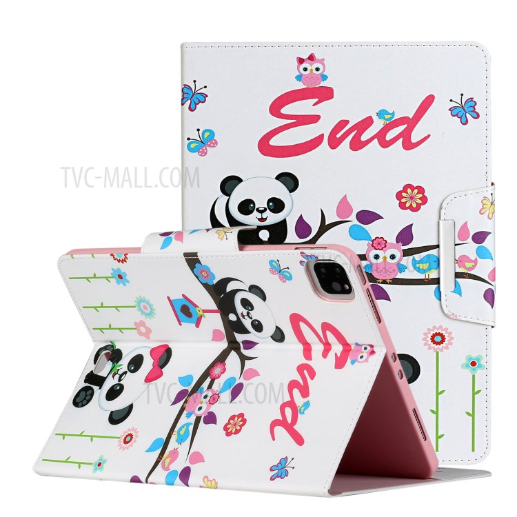 Pattern Printing Flip Cover Leather Stand Tablet Shell for iPad Pro 11-inch (2020)/(2018) - Panda and Owl-1