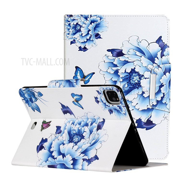Pattern Printing Flip Cover Leather Stand Tablet Shell for iPad Pro 11-inch (2020)/(2018) - Blue Flowers-1