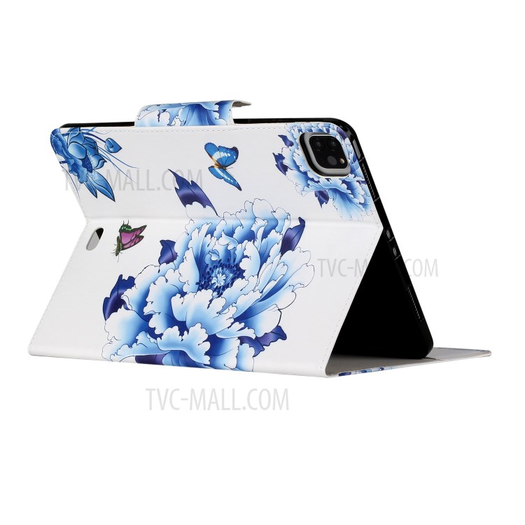 Pattern Printing Flip Cover Leather Stand Tablet Shell for iPad Pro 11-inch (2020)/(2018) - Blue Flowers-4