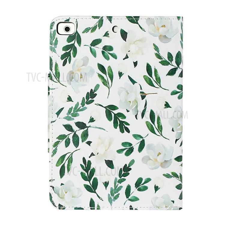 Pattern Printing Leather Wallet Stand Case for iPad mini (2019) 7.9 inch/4/3/2/1 - White Flowers-3