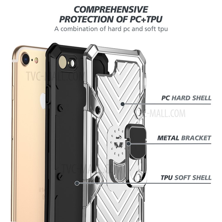 Detachable 2-in-1 PC + TPU Combo Phone Protective Shell with Kickstand for iPhone 8 / iPhone 7 / iPhone SE (2nd Generation) - Silver-4