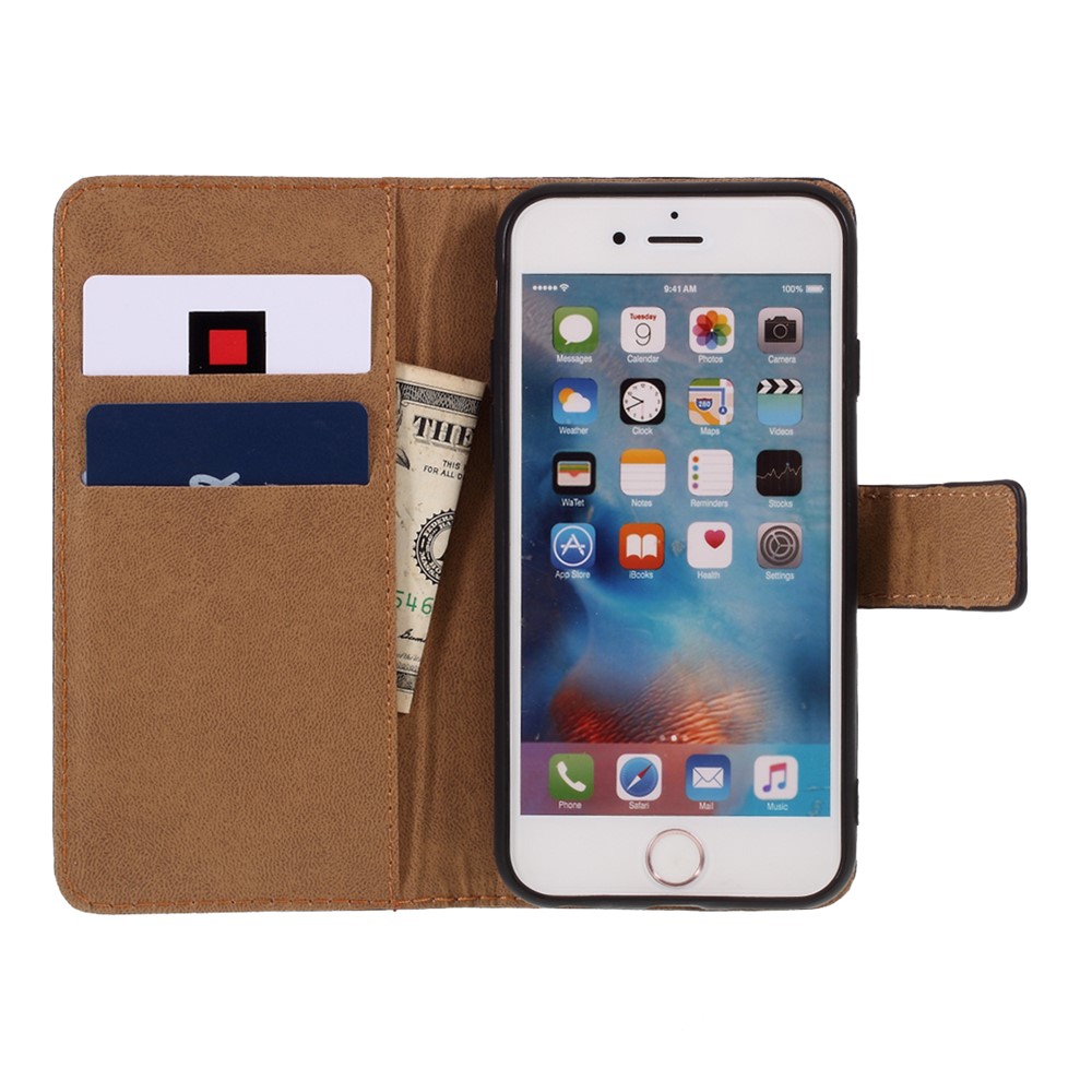 Couro Rachado Com Tampa Carteira Para IPhone 6 Plus / 6s Acrescida De 5,5 Polegadas - Preto-9