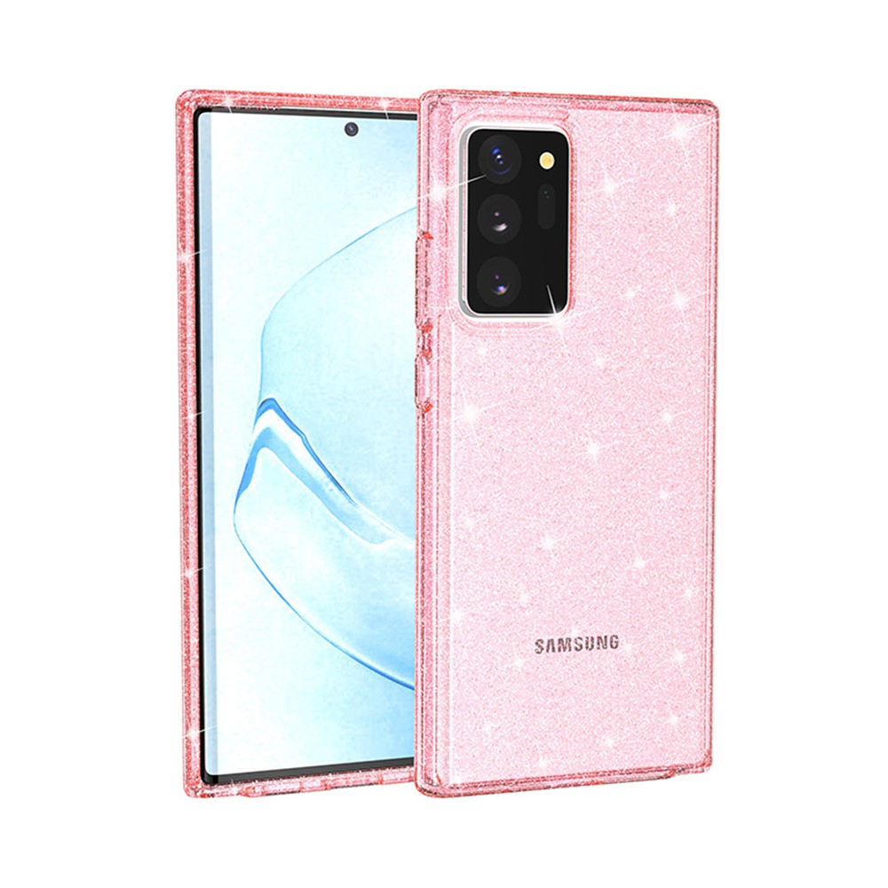 Glittery Powder PC TPU Hybrid Phone Case Covering for Samsung Galaxy Note 20 Ultra / Note 20 Ultra 5G - Pink-1
