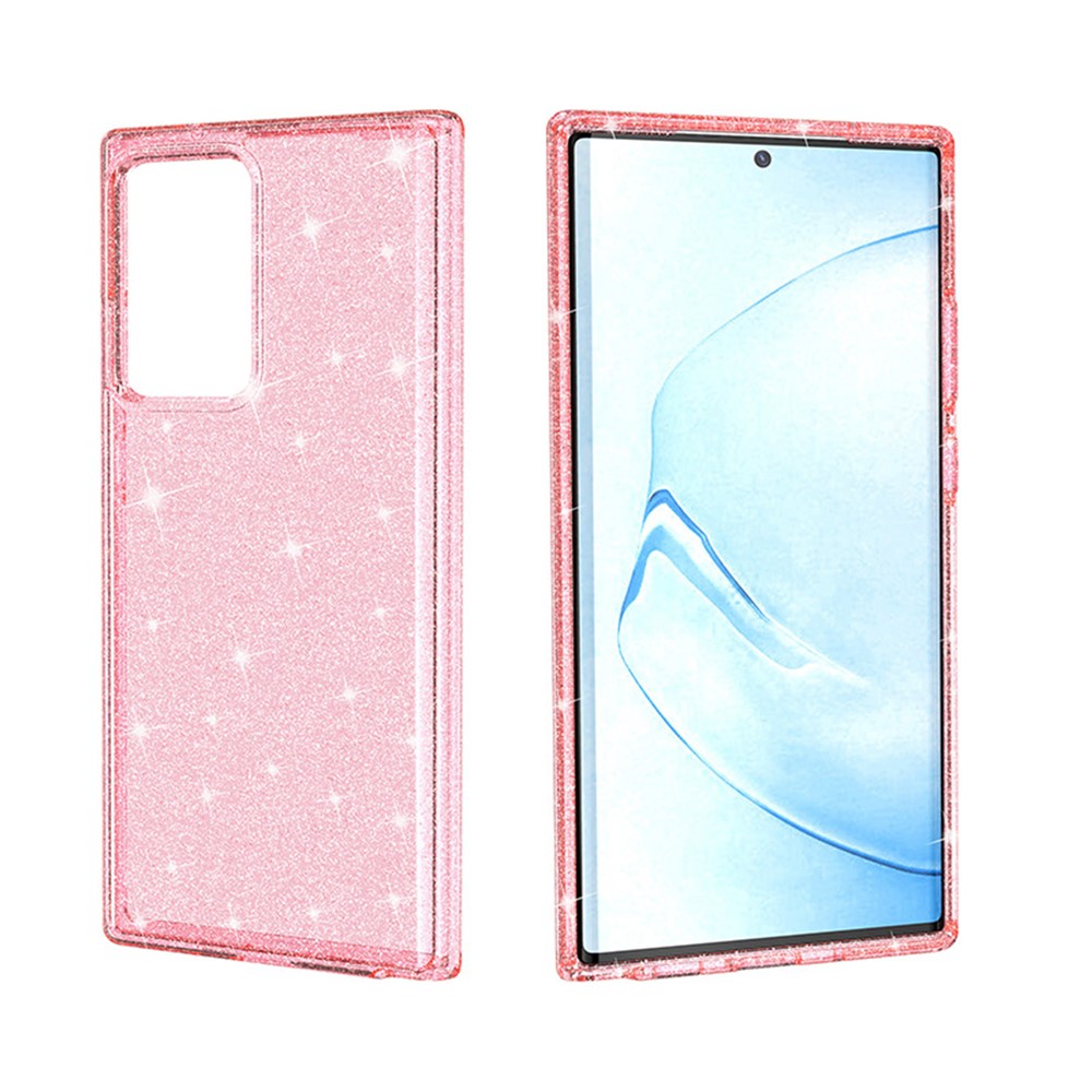 Glittery Powder PC TPU Hybrid Phone Case Covering for Samsung Galaxy Note 20 Ultra / Note 20 Ultra 5G - Pink-3