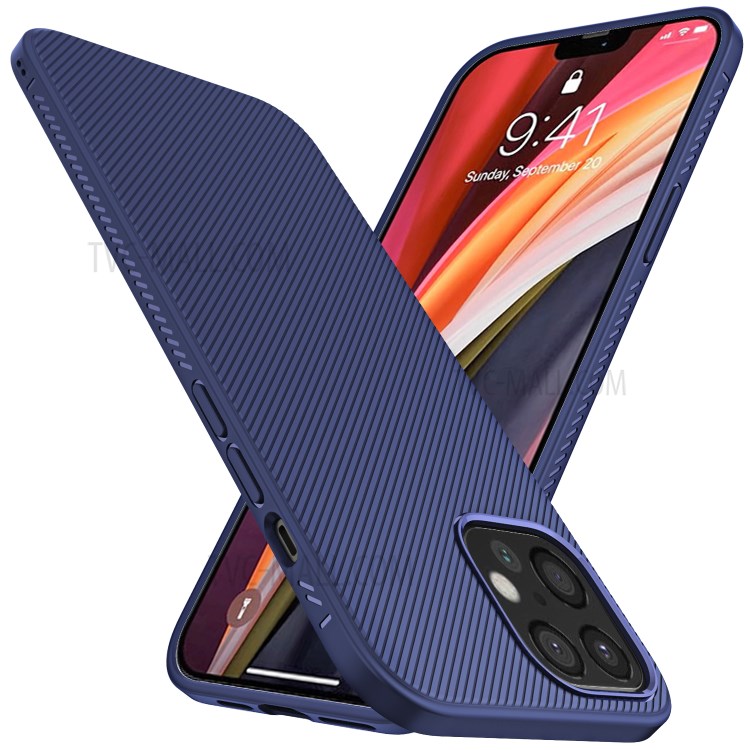 Jazz Series Twill Texture TPU Phone Case for Apple iPhone 12 Pro Max 6.7 inch - Dark Blue-1