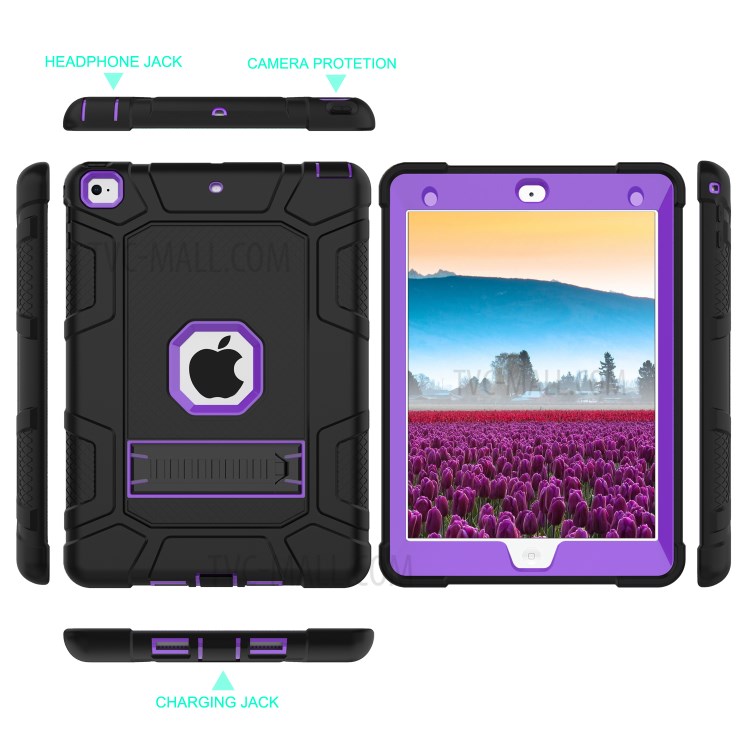 Shockproof Anti-dust Detachable 2-in-1 Protective TPU + PC Kickstand Tablet Cover for for iPad 9.7-inch (2017) (2018) - Black/Purple-2