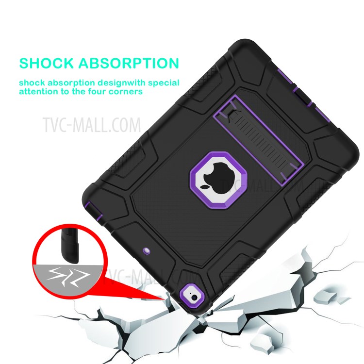 Shockproof Anti-dust Detachable 2-in-1 Protective TPU + PC Kickstand Tablet Cover for for iPad 9.7-inch (2017) (2018) - Black/Purple-6
