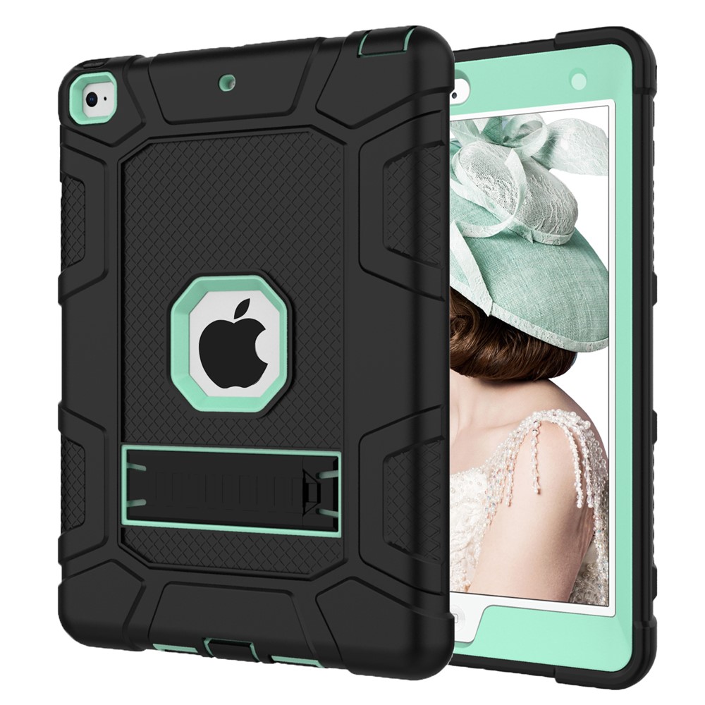 Shockproof Anti-dust Detachable 2-in-1 Protective TPU + PC Kickstand Tablet Cover for for iPad 9.7-inch (2017) (2018) - Black/Green