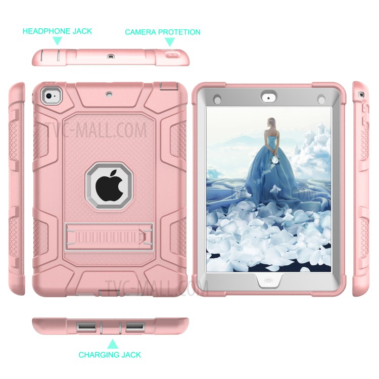 Shockproof Anti-dust Detachable 2-in-1 Protective TPU + PC Kickstand Tablet Cover for for iPad 9.7-inch (2017) (2018) - Pink/Grey-2