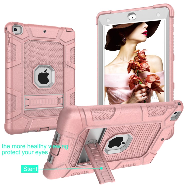 Shockproof Anti-dust Detachable 2-in-1 Protective TPU + PC Kickstand Tablet Cover for for iPad 9.7-inch (2017) (2018) - Pink/Grey-3