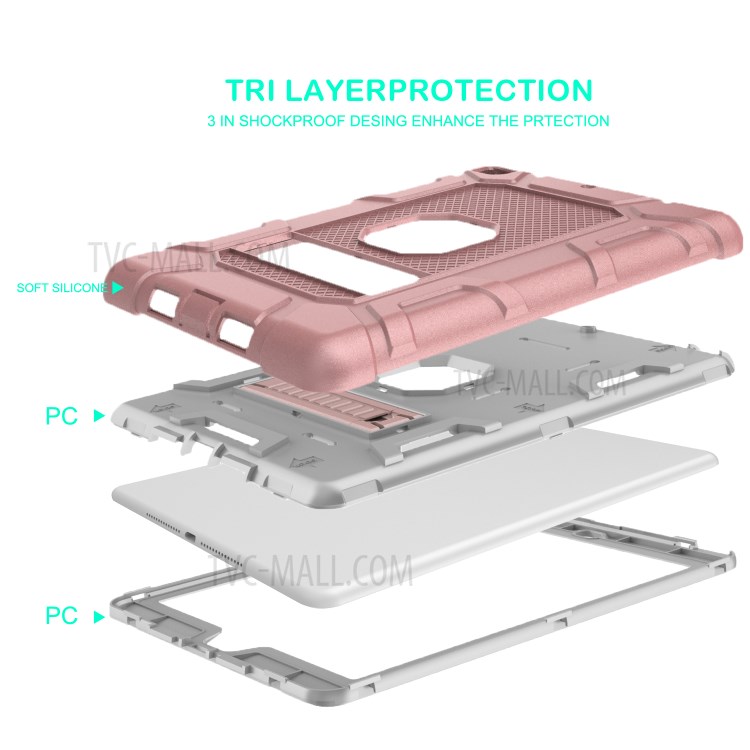 Shockproof Anti-dust Detachable 2-in-1 Protective TPU + PC Kickstand Tablet Cover for for iPad 9.7-inch (2017) (2018) - Pink/Grey-4