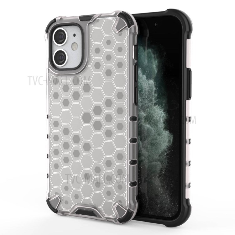 Honeycomb Pattern Shock-proof TPU + PC Hybrid Case Shell for iPhone 12 5.4 inch - White-1