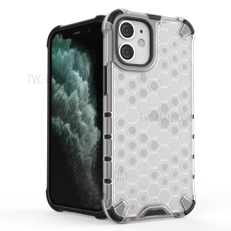 Honeycomb Pattern Shock-proof TPU + PC Hybrid Case Shell for iPhone 12 5.4 inch - White-2