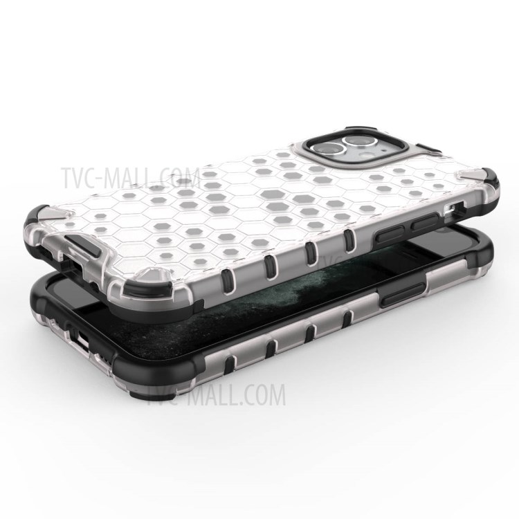 Honeycomb Pattern Shock-proof TPU + PC Hybrid Case Shell for iPhone 12 5.4 inch - White-3