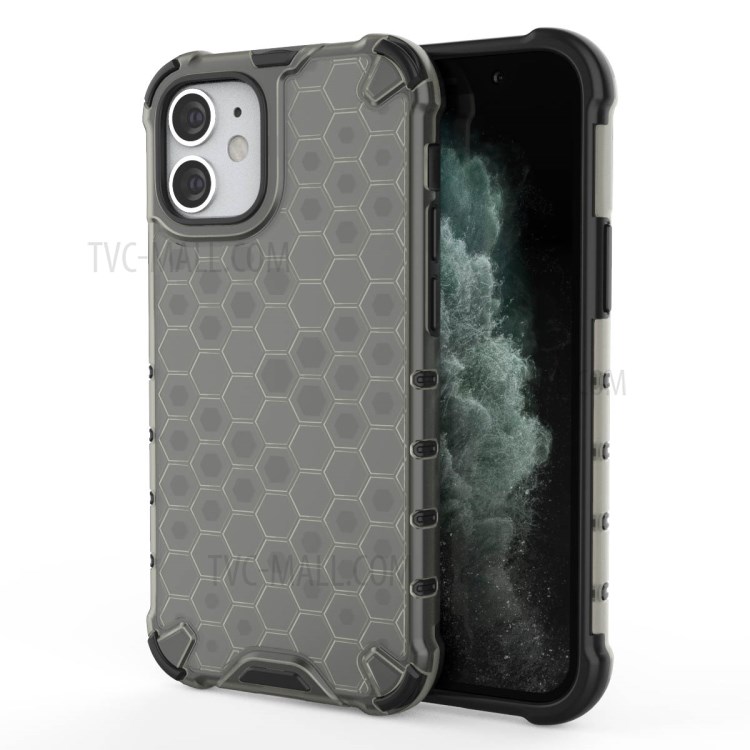 Honeycomb Pattern Shock-proof TPU + PC Hybrid Case Shell for iPhone 12 5.4 inch - Grey-1