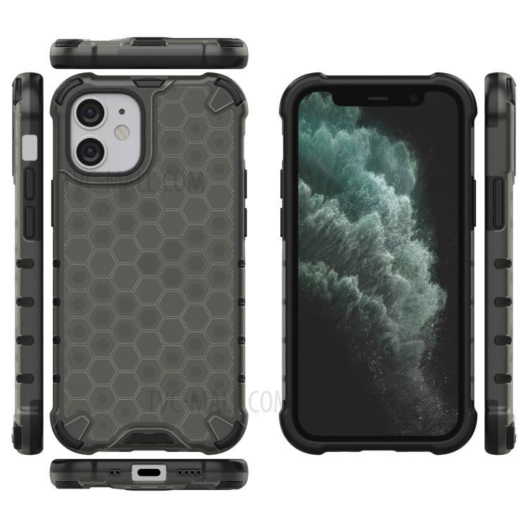 Honeycomb Pattern Shock-proof TPU + PC Hybrid Case Shell for iPhone 12 5.4 inch - Grey-2