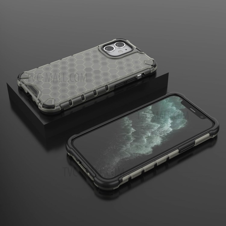 Honeycomb Pattern Shock-proof TPU + PC Hybrid Case Shell for iPhone 12 5.4 inch - Grey-3