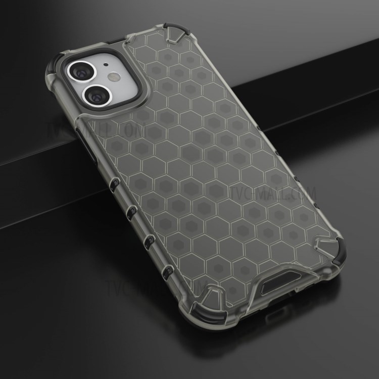 Honeycomb Pattern Shock-proof TPU + PC Hybrid Case Shell for iPhone 12 5.4 inch - Grey-4