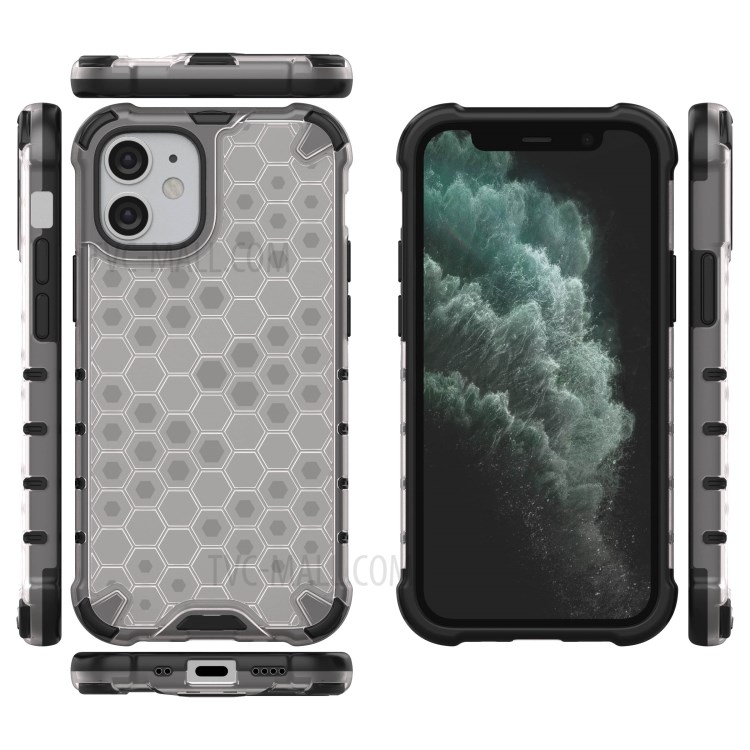 Honeycomb Pattern Shock-proof TPU + PC Hybrid Case Shell for iPhone 12 5.4 inch - Grey-5