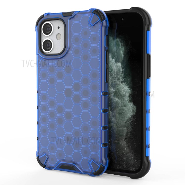 Honeycomb Pattern Shock-proof TPU + PC Hybrid Case Shell for iPhone 12 5.4 inch - Blue-1