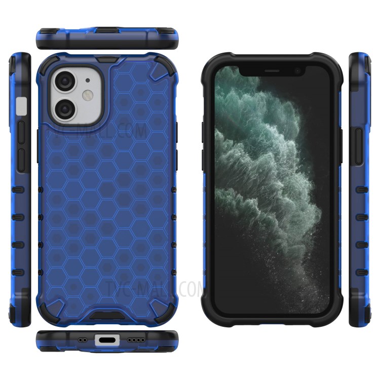 Honeycomb Pattern Shock-proof TPU + PC Hybrid Case Shell for iPhone 12 5.4 inch - Blue-2