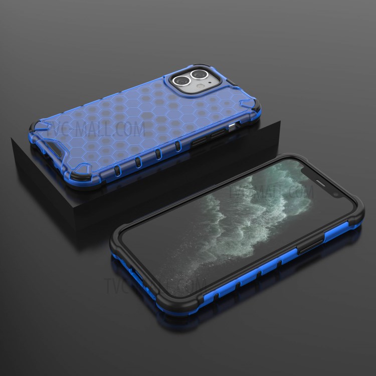 Honeycomb Pattern Shock-proof TPU + PC Hybrid Case Shell for iPhone 12 5.4 inch - Blue-3
