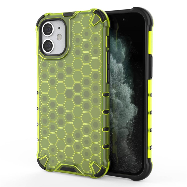 Honeycomb Pattern Shock-prooble TPU + PC Hybrid Case Shell Для Iphone 12 Mini 5,4 Дюйма - Зеленый